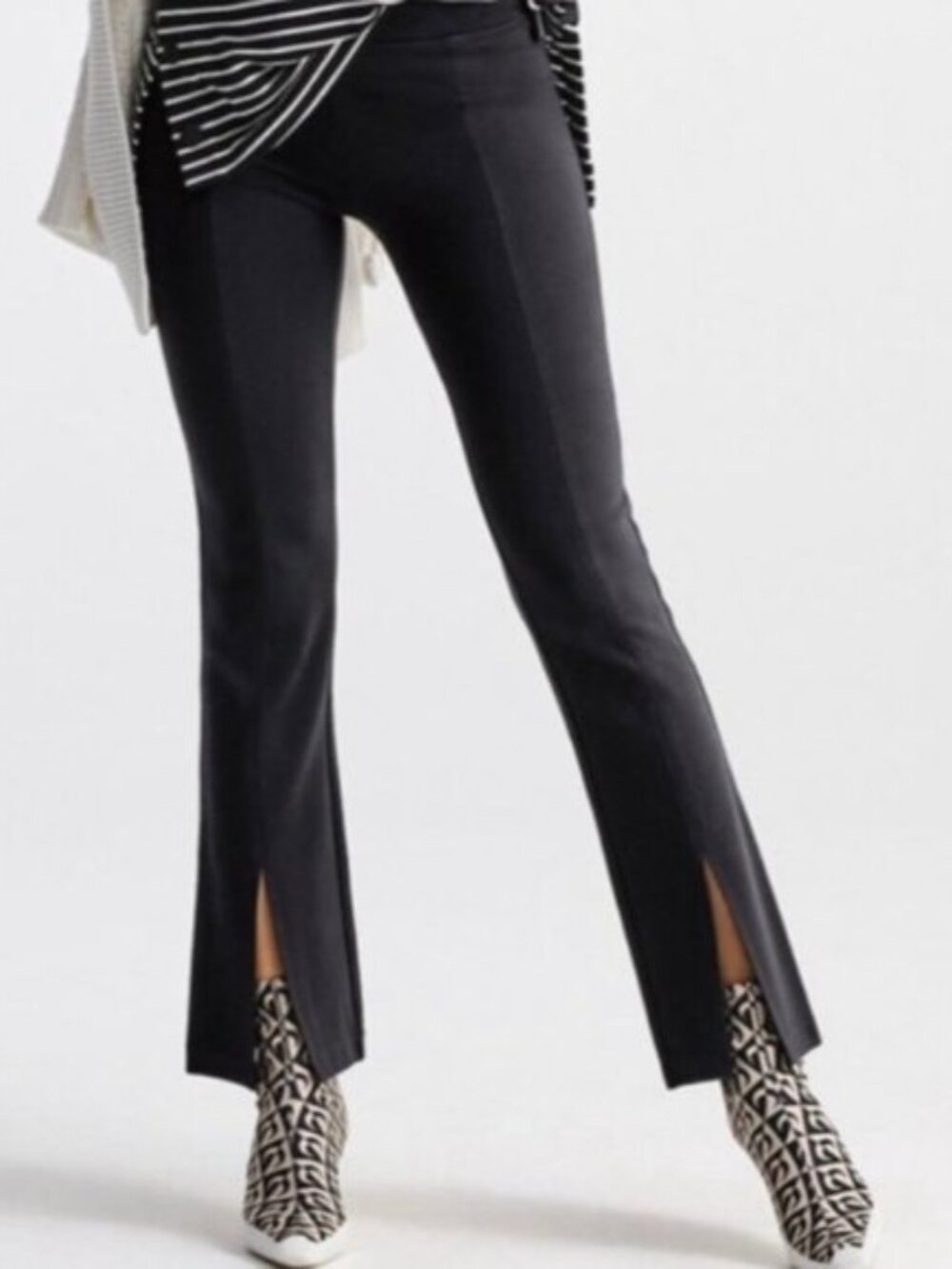 CAbi Flegging Split Hem Ponte Pants, black, size medium